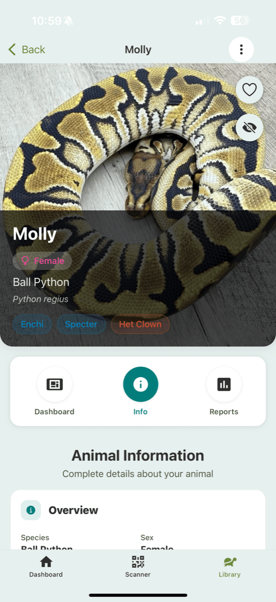 Animal Profiles in the Scutely app