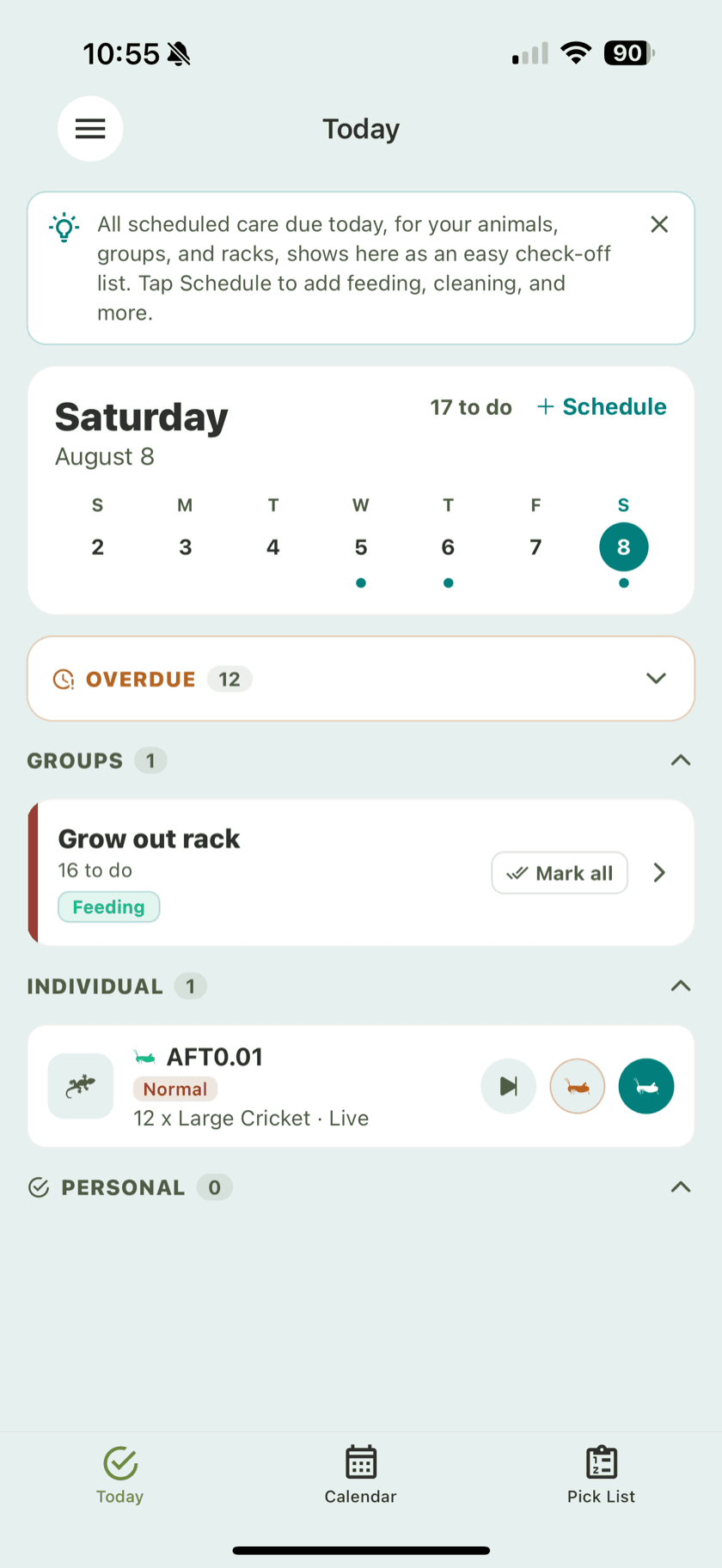 Today's care tasks in the Scutely app