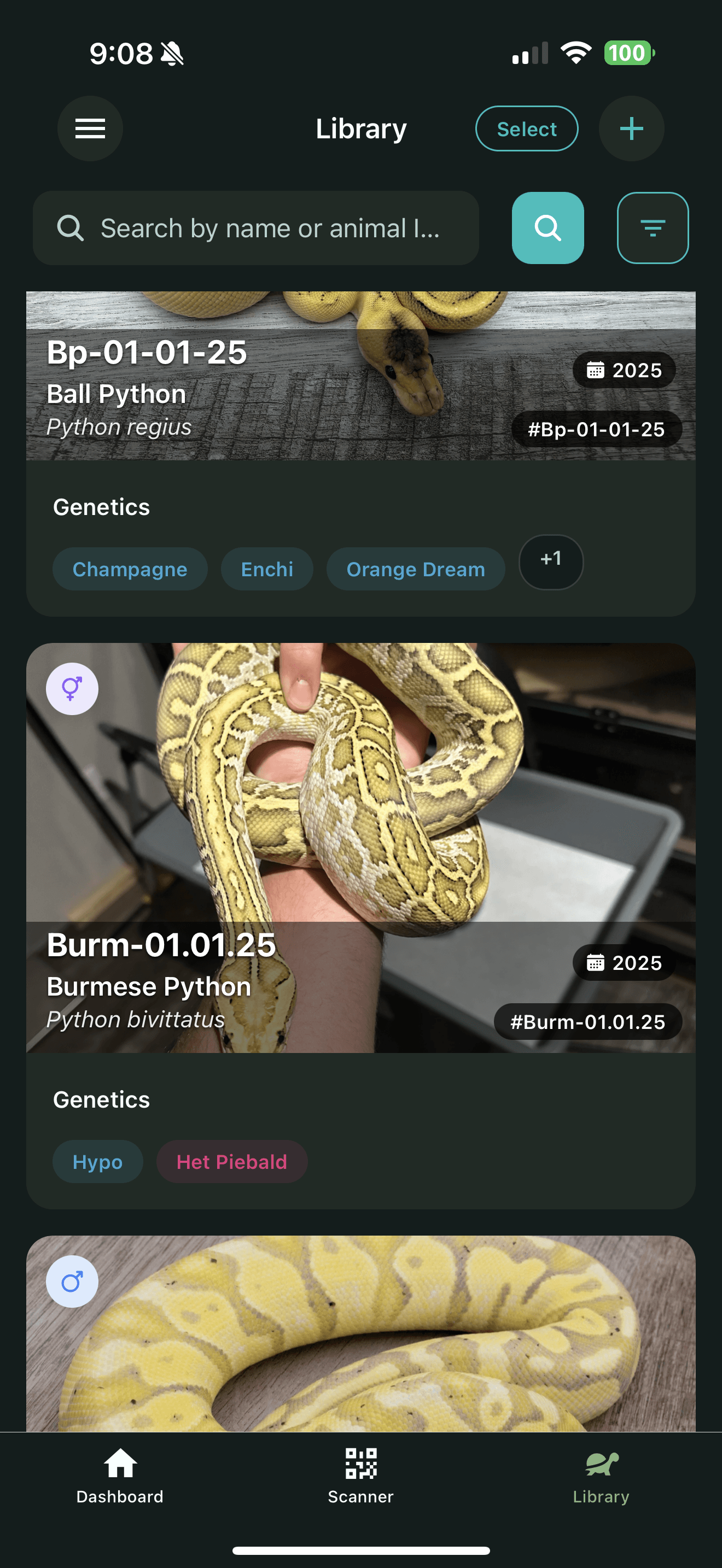Animal Library in the Scutely app