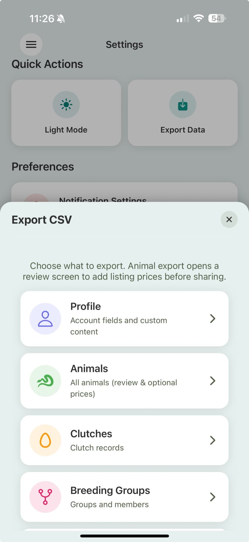Exporting collection records from the Scutely app
