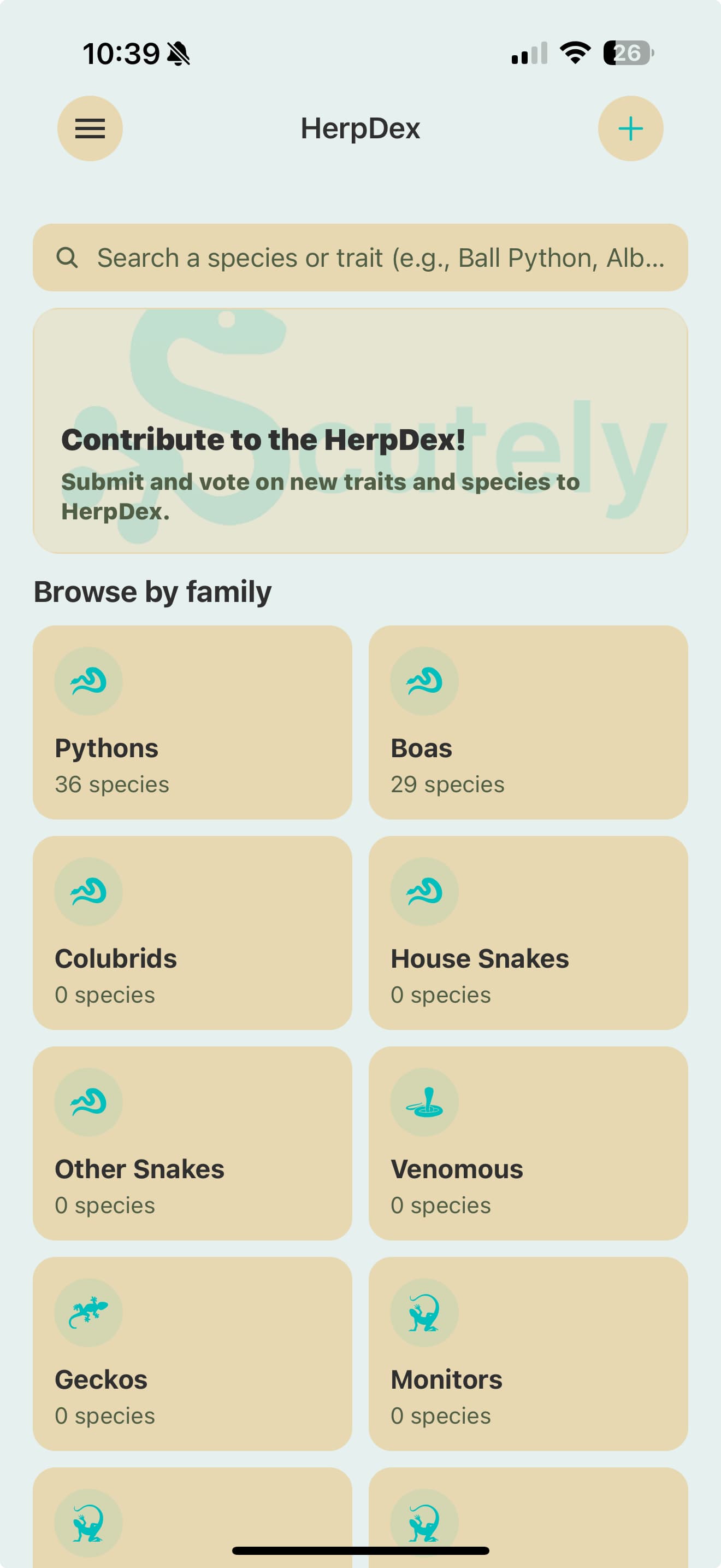 Traits & HerpDex in the Scutely app