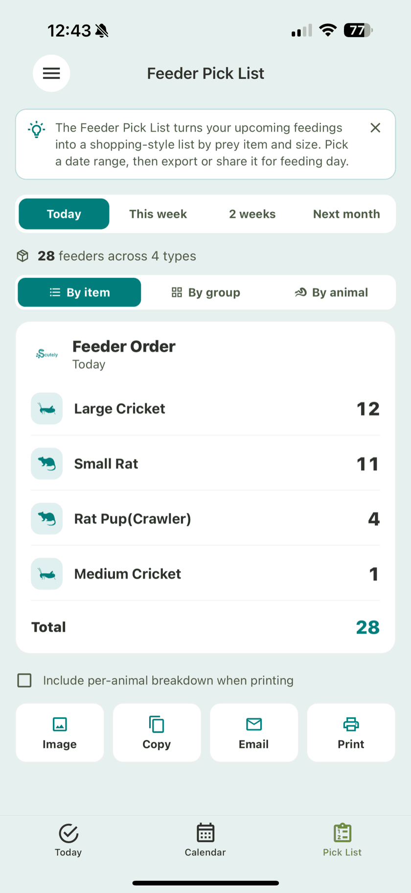 Feeding pick list