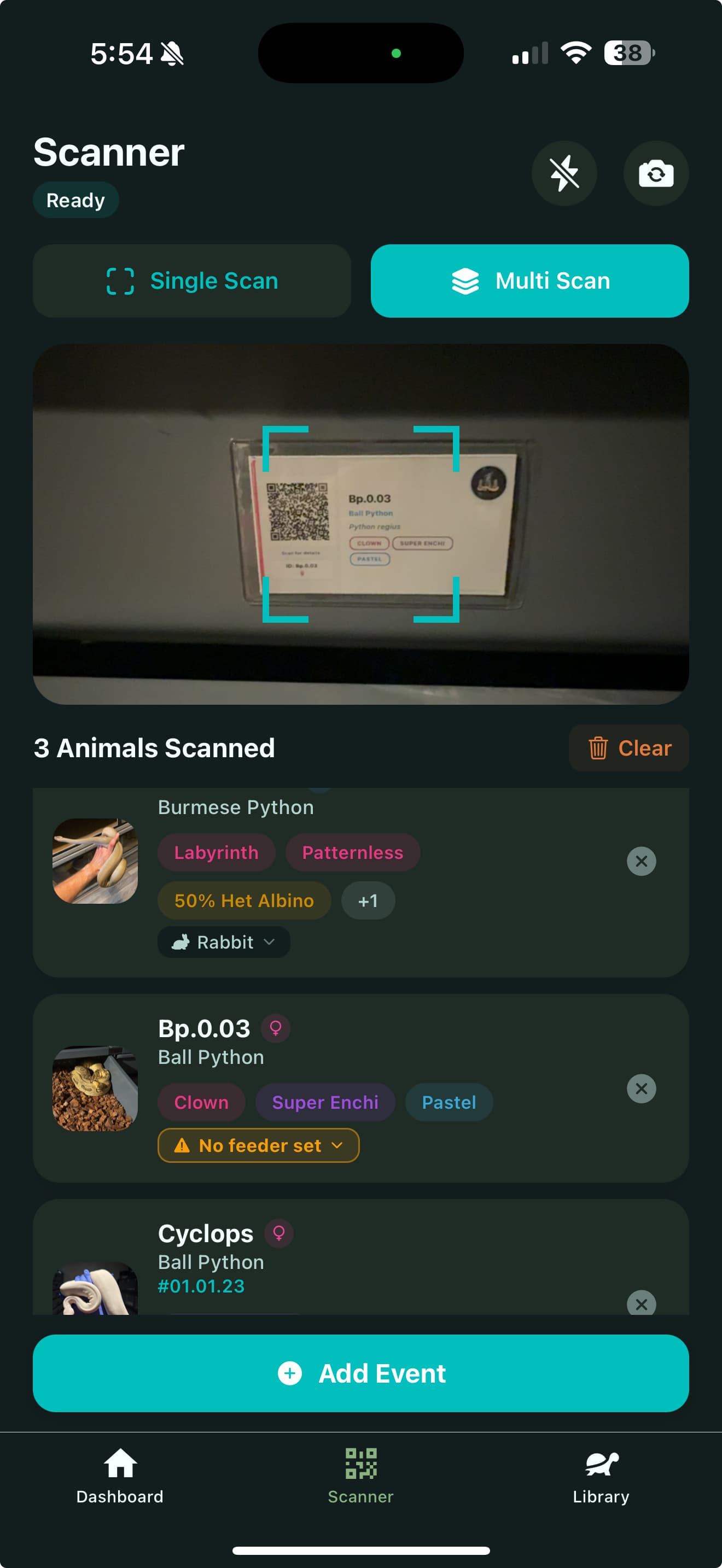 QR Code Scanner in the Scutely app